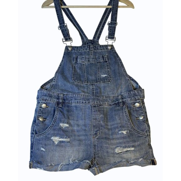 Silent New‎ York Denim Overall Shorts Distressed Med Wash Size 27 Boho Festival - Picture 4 of 15